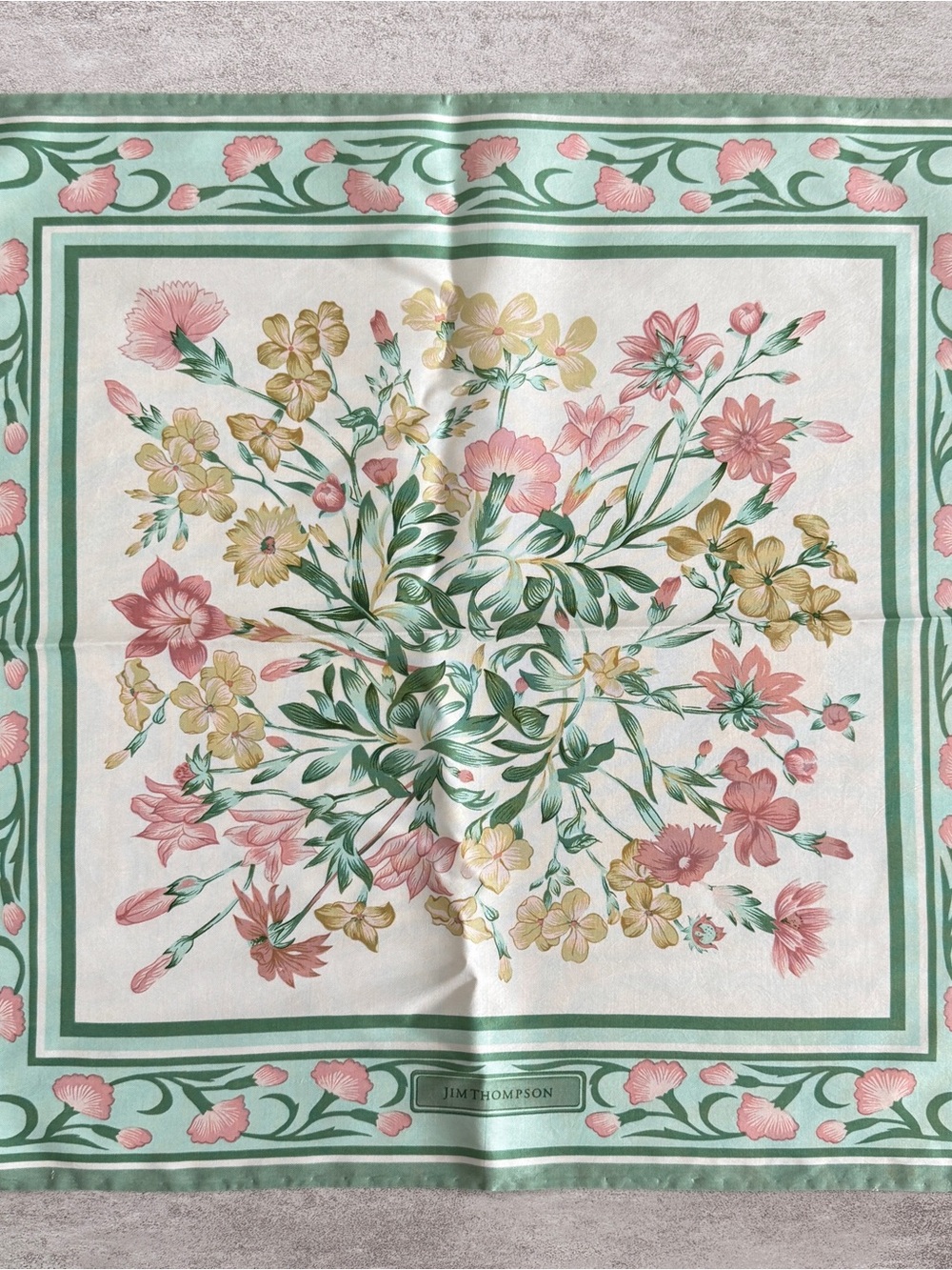 Jim Thompson Botanical Pink & Green Silk Scarf small size